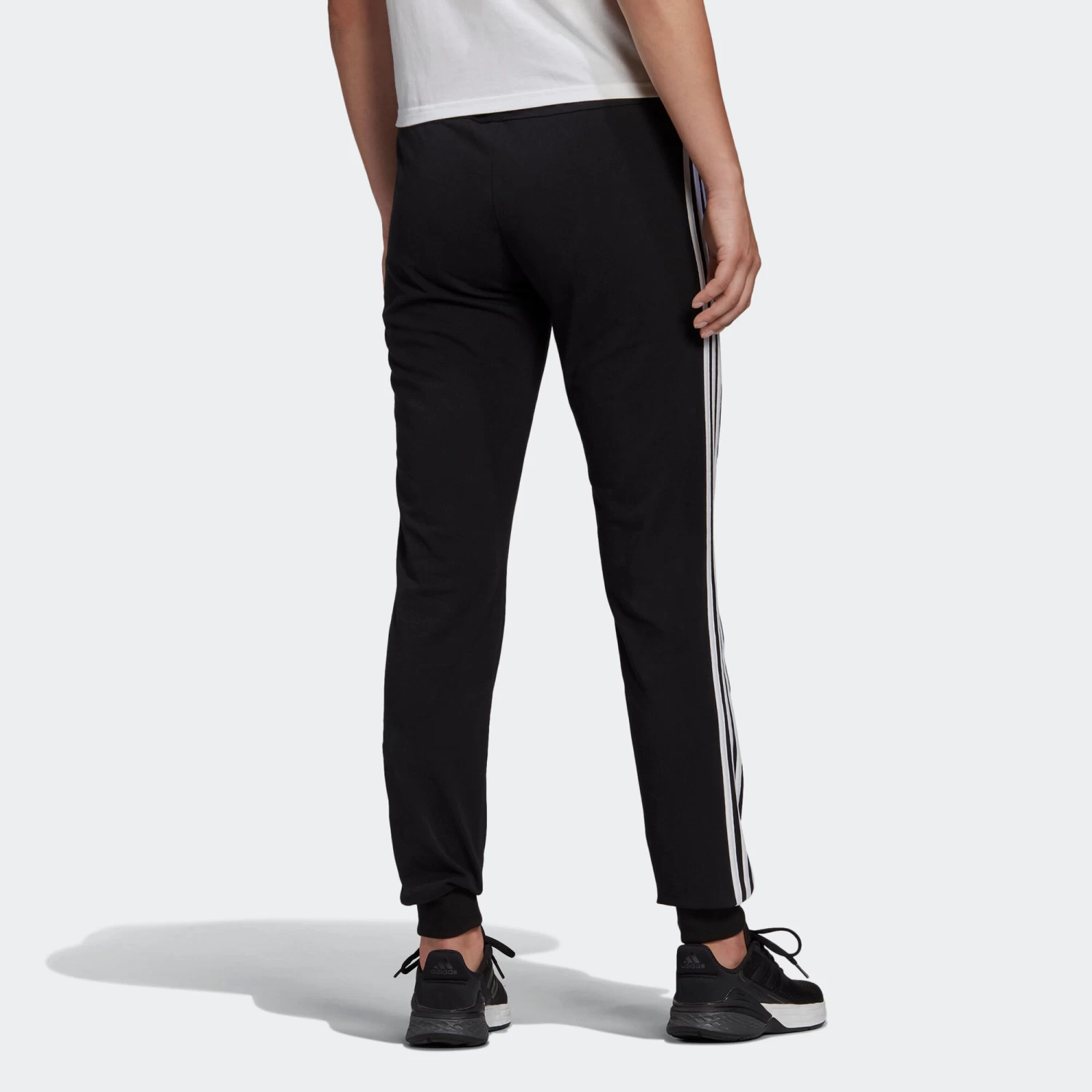 ADIDAS Women's Cotton-Rich Fitted Jogging Fitness Bottoms 3 Stripes 4 ADIDAS Women's Cotton-Rich Fitted Jogging Fitness Bottoms 3 Stripes - Image 2