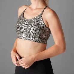 Fitness-Mad Womens/Ladies Metallic Sports Bra (Silver/Black) -Fitness Equipment Store k3235e3e3ebc585850ec10425ea123f09