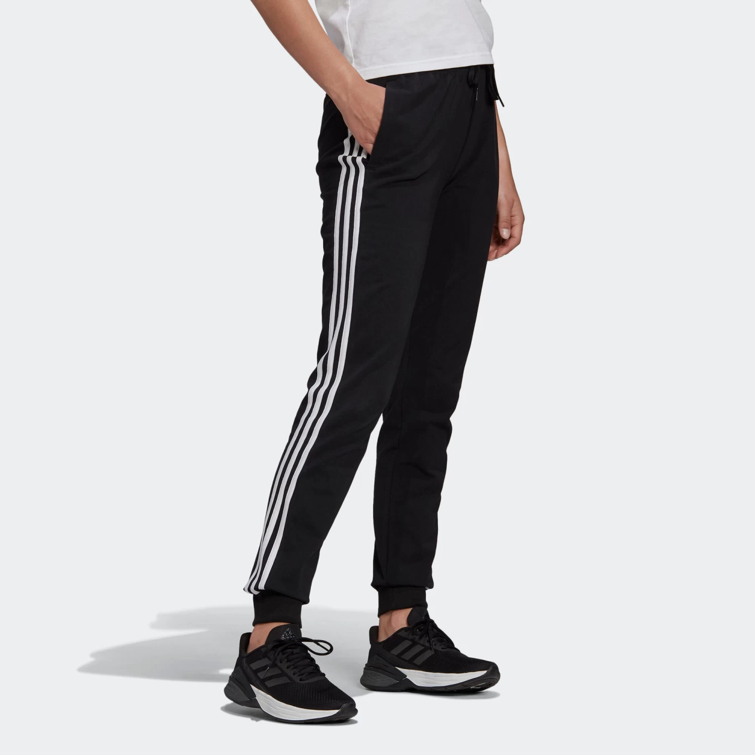 ADIDAS Women's Cotton-Rich Fitted Jogging Fitness Bottoms 3 Stripes 5 ADIDAS Women's Cotton-Rich Fitted Jogging Fitness Bottoms 3 Stripes - Image 3