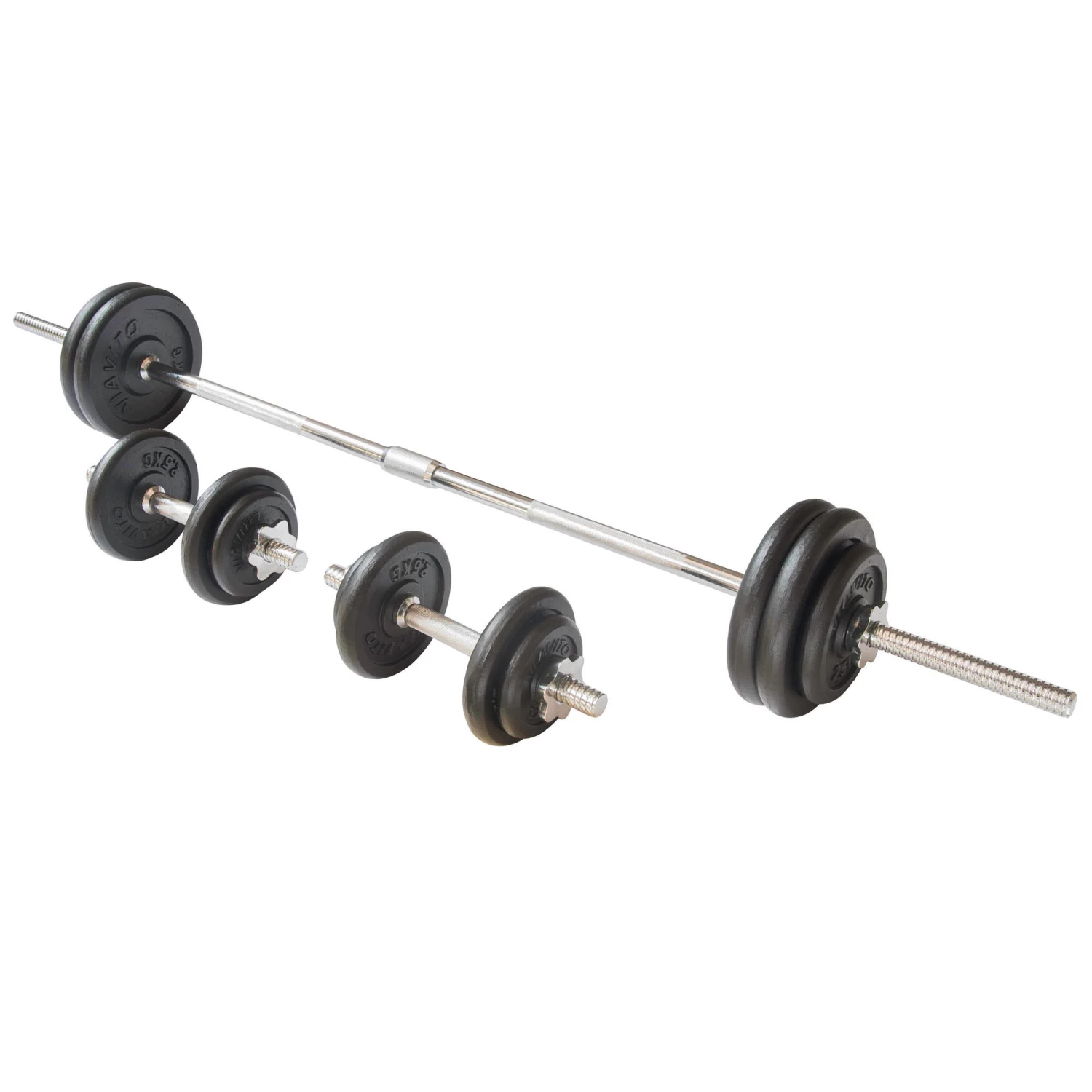 Viavito 50kg Black Cast Iron Barbell And Dumbbell Weight Set 3 Viavito 50kg Black Cast Iron Barbell And Dumbbell Weight Set