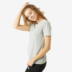 ADIDAS Women's Short-Sleeved Fitted Crew Neck Cotton Fitness T-Shirt 3 Stripes