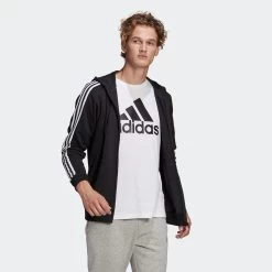 ADIDAS Men's Straight-Cut Crew Neck Zipped Hoodie With Pocket 3 Stripes -Fitness Equipment Store kc8775d34f46db094fc2f2fd5c4603290