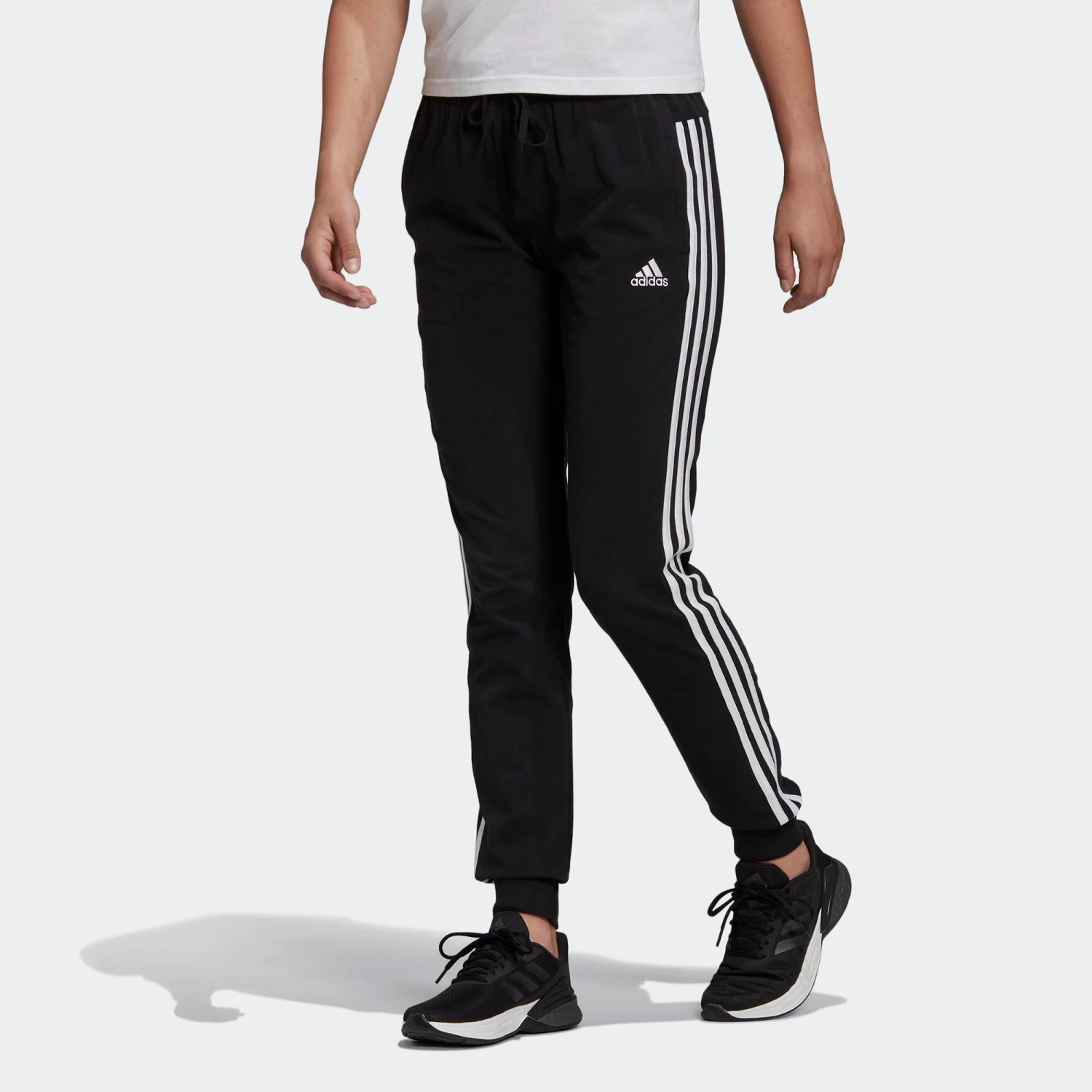 ADIDAS Women's Cotton-Rich Fitted Jogging Fitness Bottoms 3 Stripes 3 ADIDAS Women's Cotton-Rich Fitted Jogging Fitness Bottoms 3 Stripes