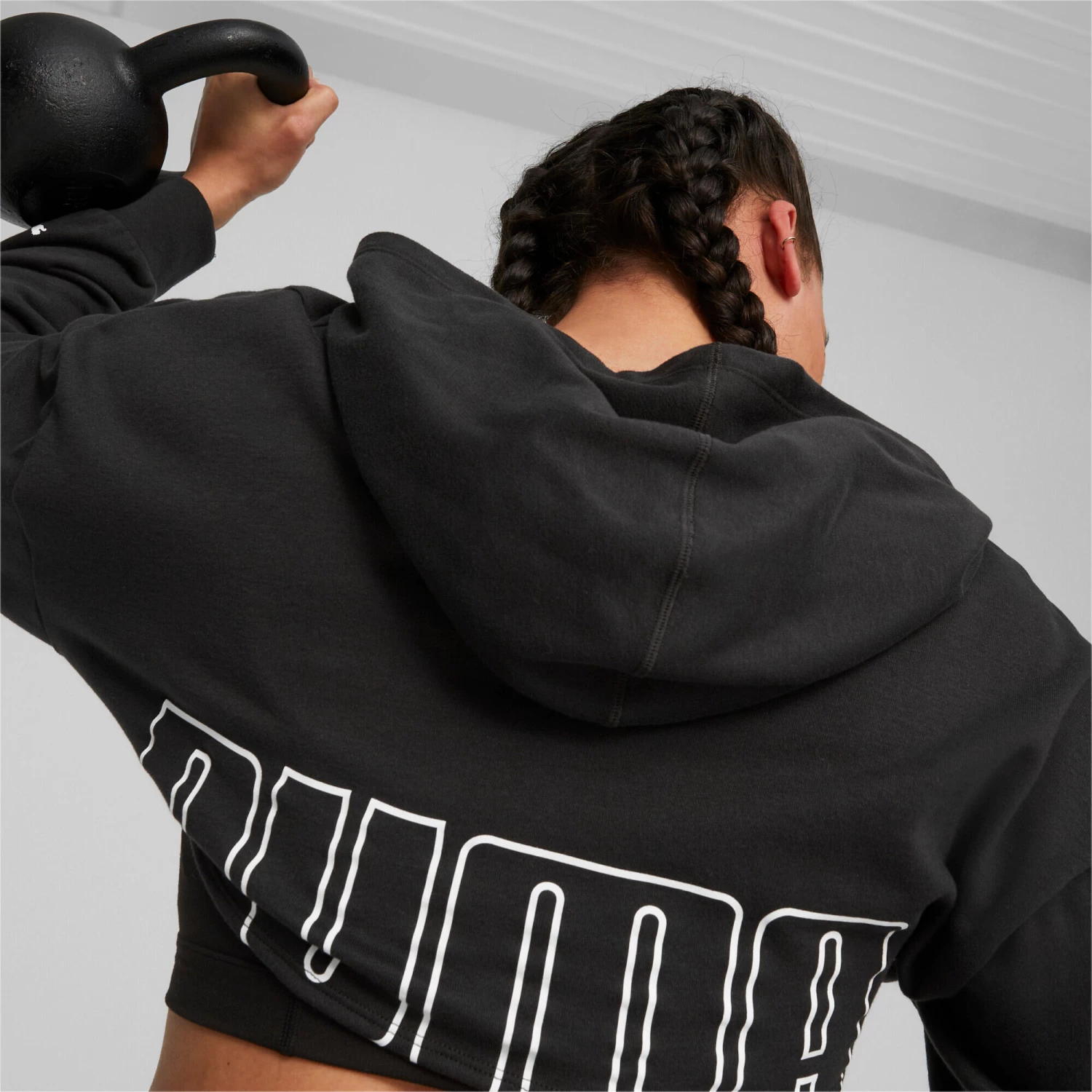 PUMA Womens PUMA FIT Move Crop Training Hoodie Hooded Top - Black 4 PUMA Womens PUMA FIT Move Crop Training Hoodie Hooded Top - Black - Image 2